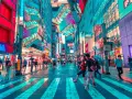 Neonbelyst gata i Tokyo, perfekt för din tokyo reseguide. Människor promenerar under paraplyer i regnet bland blinkande skyltar.