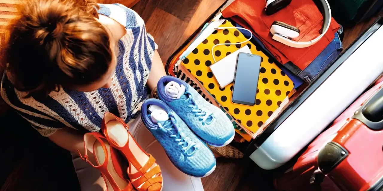 Packlista London: packar skor, kläder, hörlurar och mobil för resan.