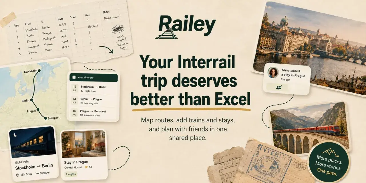 Planlägg dina interrail-rutter med Railey. Se din resplan, nattåg och boende i Prag. Mer platser, mer historier.