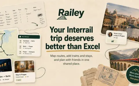 Planlägg dina interrail-rutter med Railey. Se din resplan, nattåg och boende i Prag. Mer platser, mer historier.