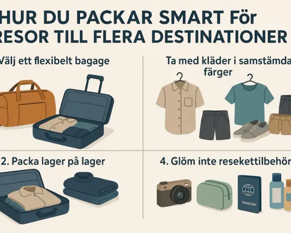 Packlista utomlands: flexibelt bagage, kläder i samstämmiga färger, packa lager på lager och glöm inte resekettillbehör som pass och toalettartiklar.