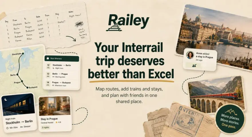 Planlägg dina interrail-rutter med Railey. Se din resplan, nattåg och boende i Prag. Mer platser, mer historier.