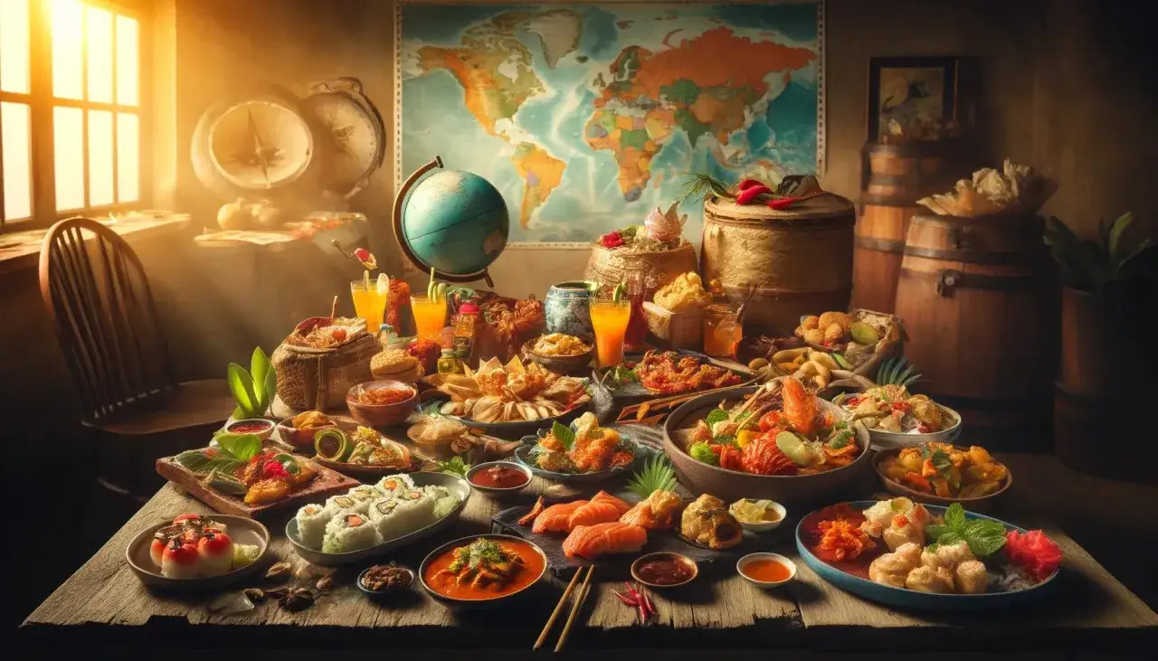 Ett &ouml;verfl&ouml;d av exotisk mat, fr&aring;n sushi till skaldjur, som bjuder in till en v&auml;rld av smaker. En resa f&ouml;r smakl&ouml;karna, med inslag av lite 